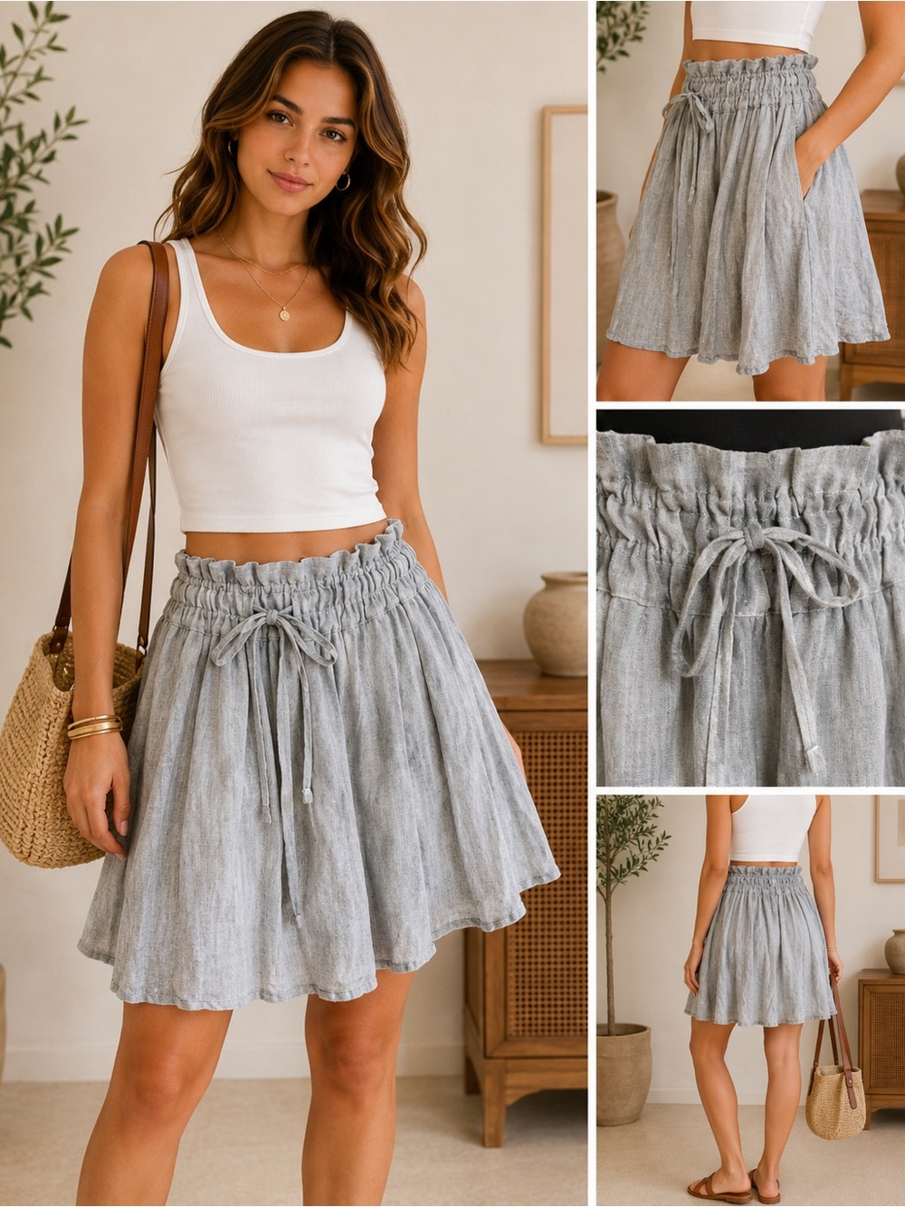 GR Shades 100% linen drawstring, front skirt